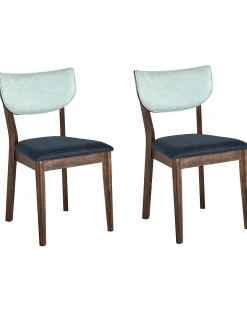 Esszimmerstuhl Gummibaumholz Dunkelbraun / Blau 2Er Set Moka