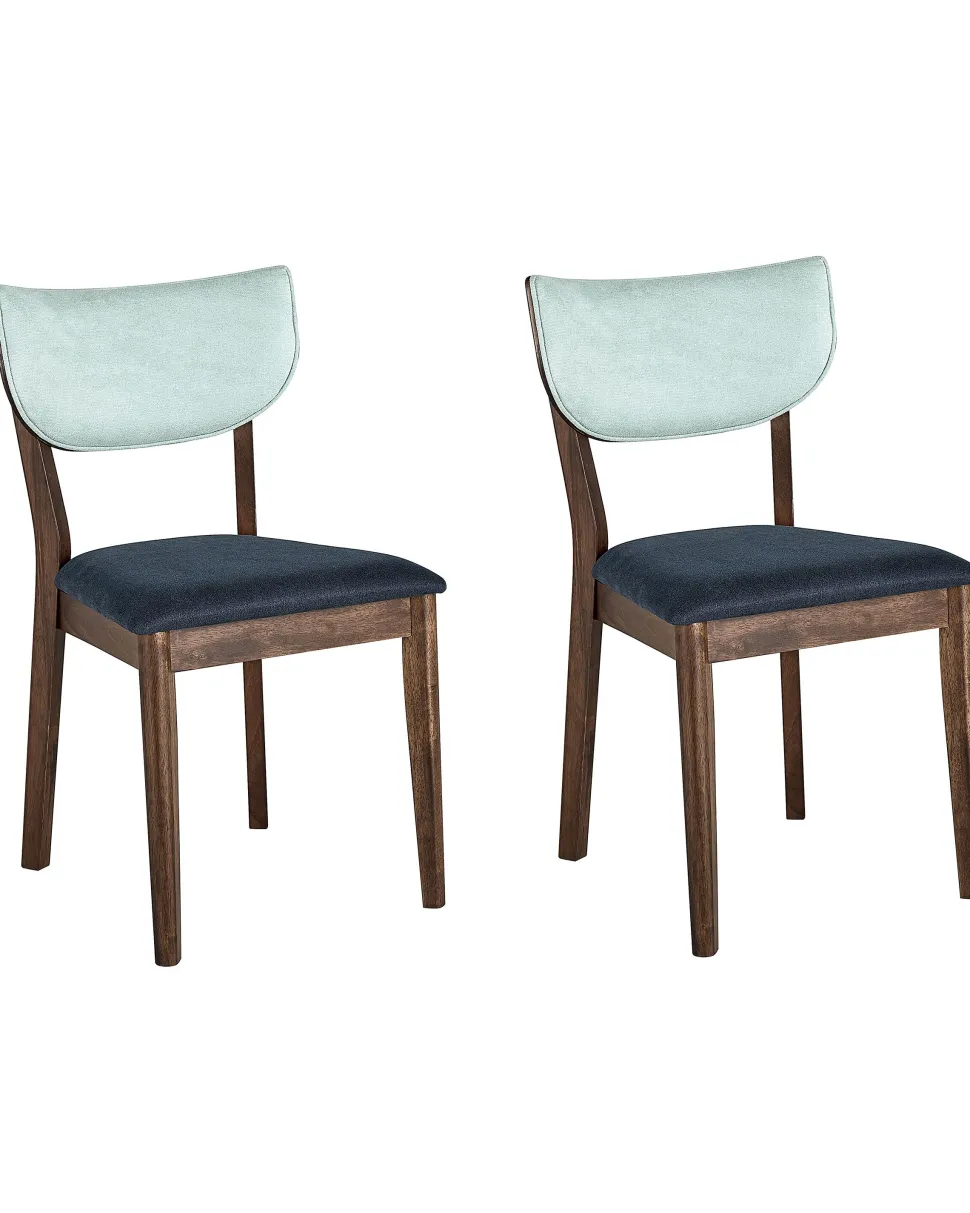 Esszimmerstuhl Gummibaumholz Dunkelbraun / Blau 2Er Set Moka
