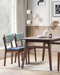 Esszimmerstuhl Gummibaumholz Dunkelbraun / Blau 2Er Set Moka