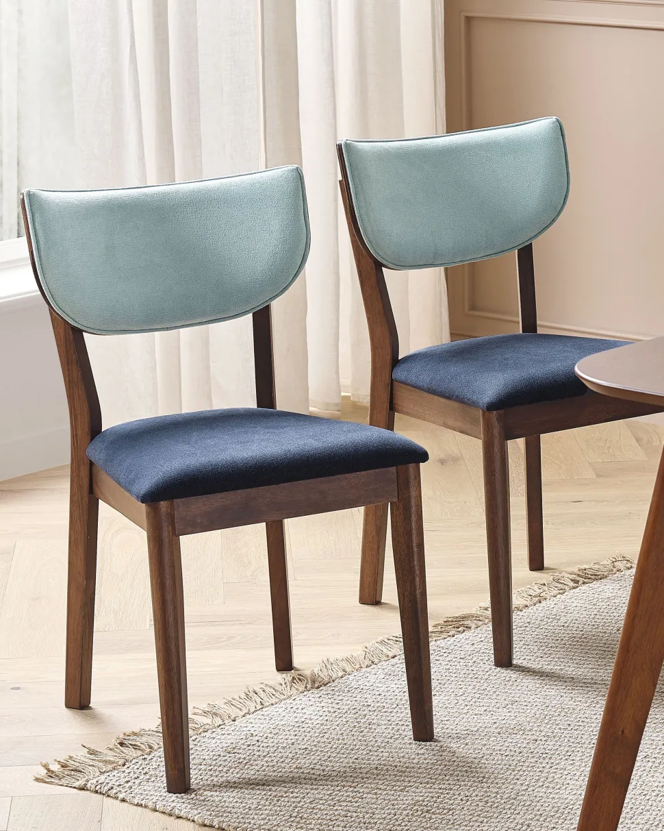 Esszimmerstuhl Gummibaumholz Dunkelbraun / Blau 2Er Set Moka