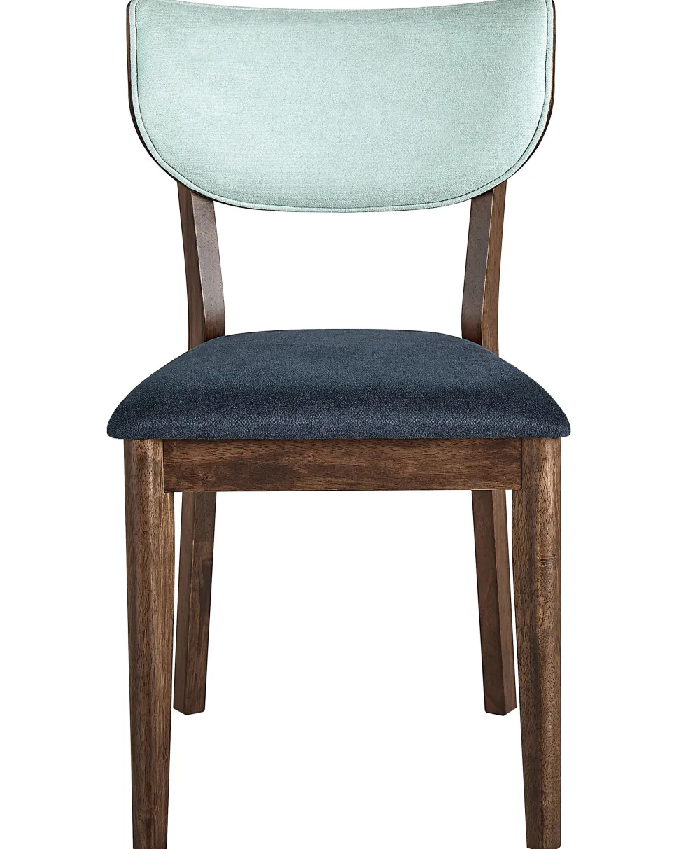 Esszimmerstuhl Gummibaumholz Dunkelbraun / Blau 2Er Set Moka