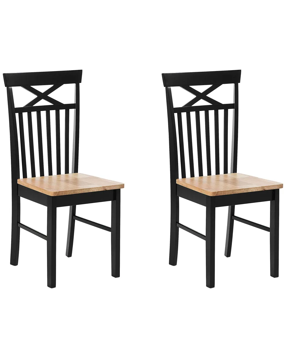 Esszimmerstuhl Gummibaumholz Schwarz / Hellbraun 2Er Set Houston
