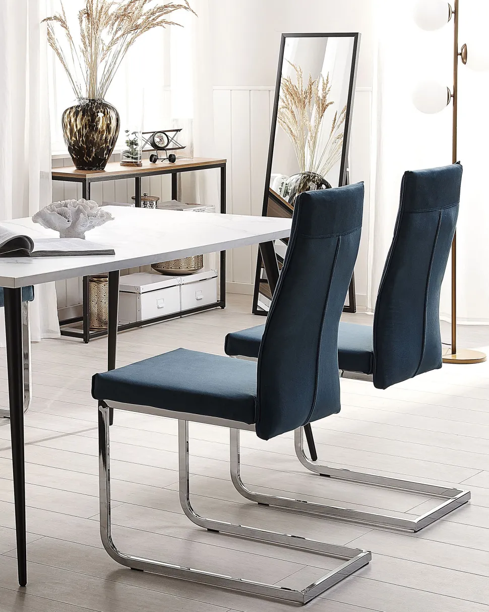 Esszimmerstuhl Samtstoff Blau 2Er Set Rockford