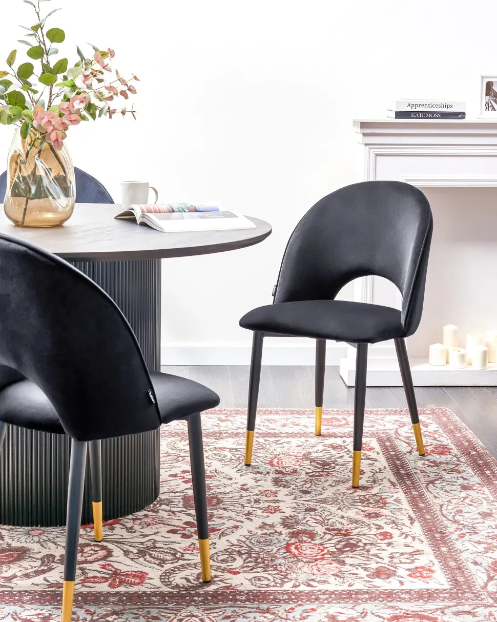 Esszimmerstuhl Samtstoff Schwarz 2Er Set Magalia