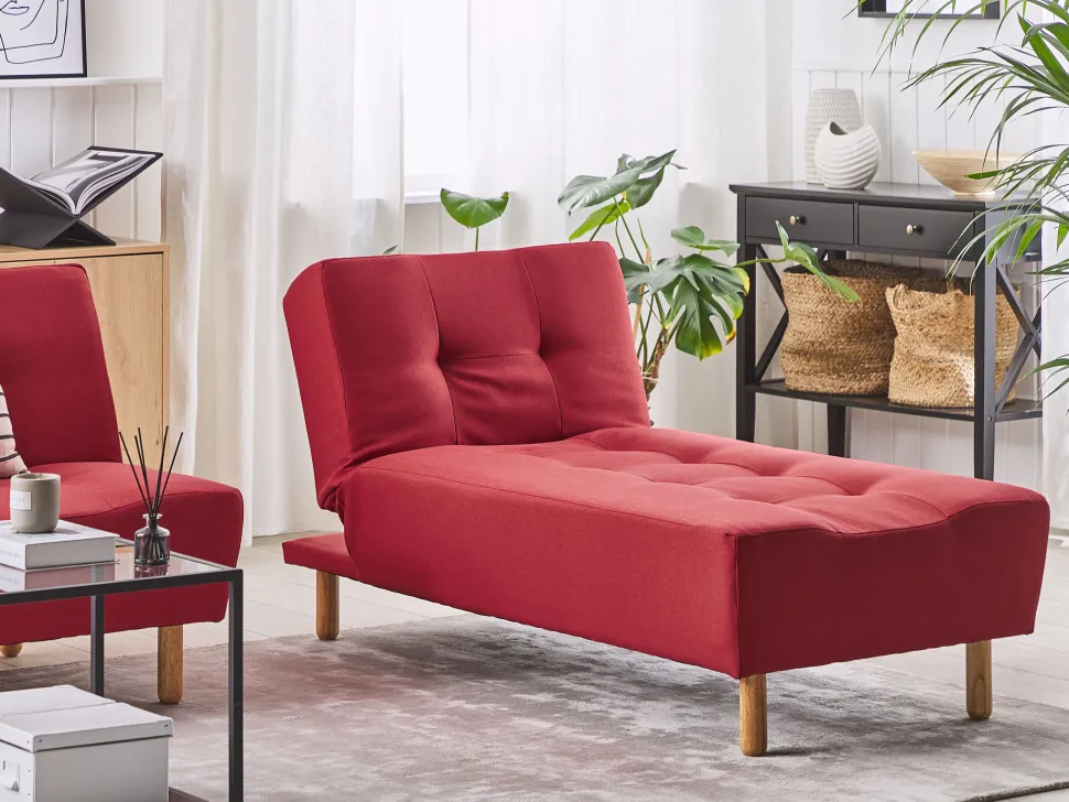 Fabric Chaise Lounge Red Alsten