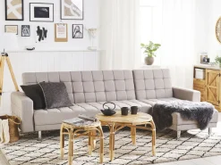 Fabric Corner Sofa Bed Light Grey Nesset