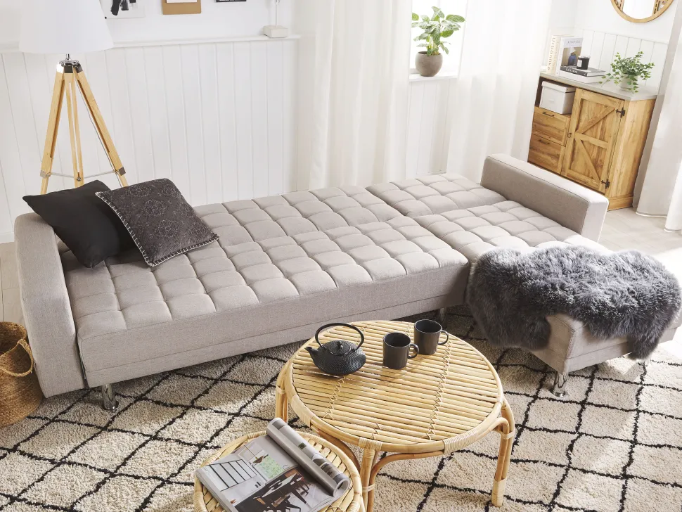 Fabric Corner Sofa Bed Light Grey Nesset