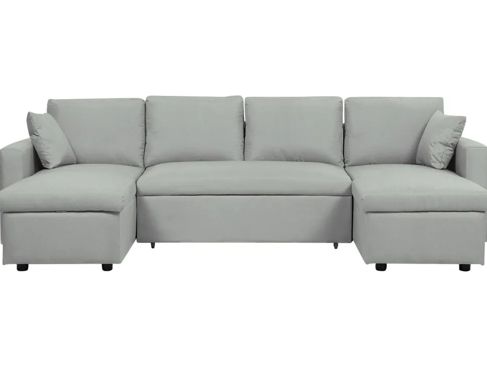 Fabric Corner Sofa Bed With Storage Light Grey Sommen