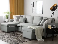Fabric Corner Sofa Bed With Storage Light Grey Sommen
