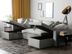 Fabric Corner Sofa Bed With Storage Light Grey Sommen