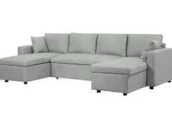 Fabric Corner Sofa Bed With Storage Light Grey Sommen