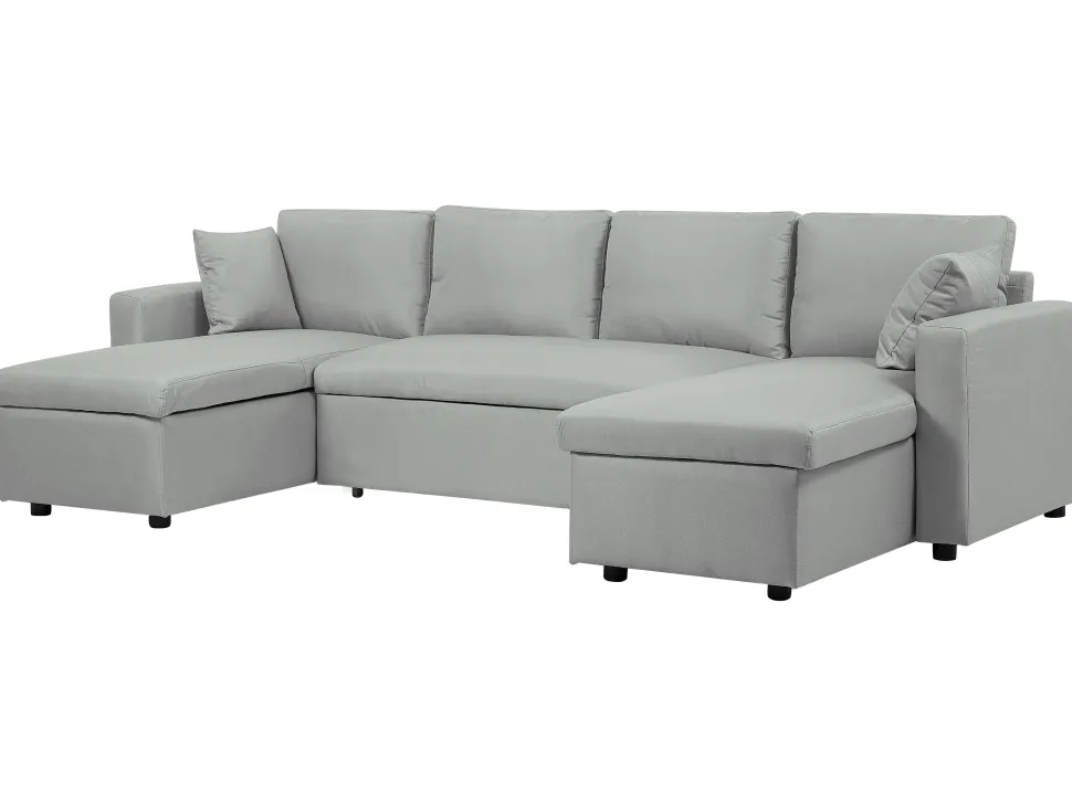 Fabric Corner Sofa Bed With Storage Light Grey Sommen