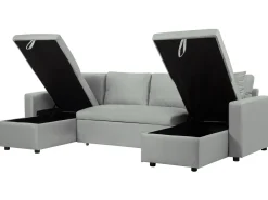 Fabric Corner Sofa Bed With Storage Light Grey Sommen