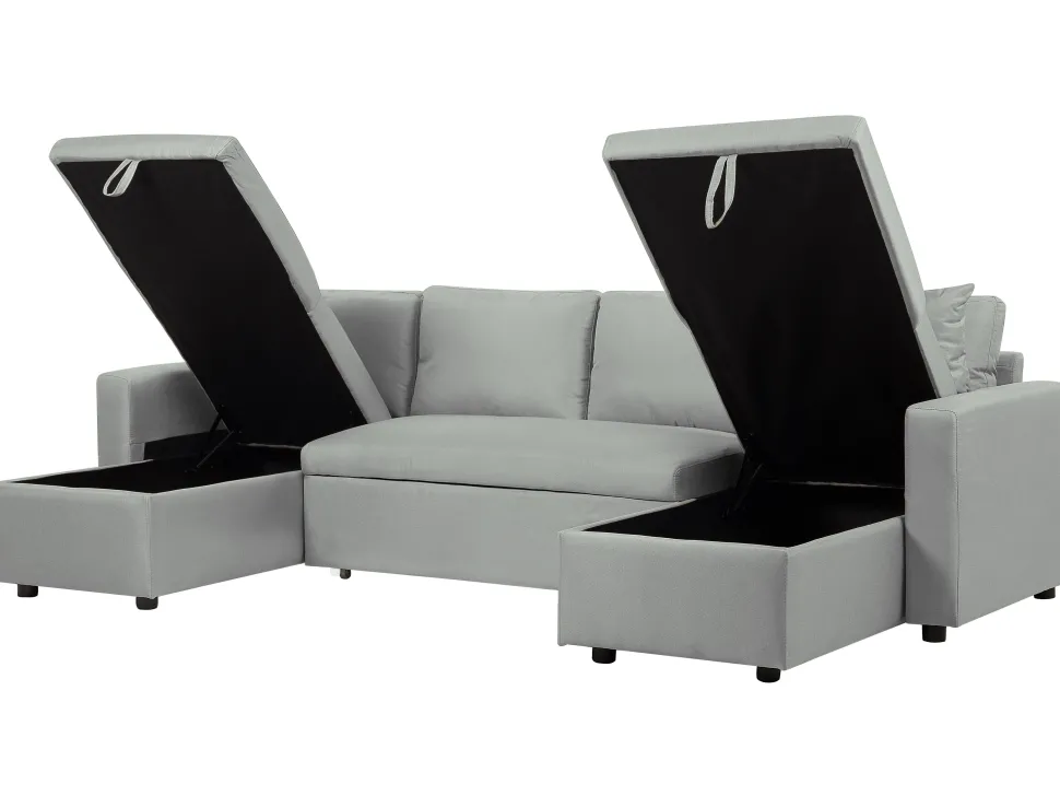 Fabric Corner Sofa Bed With Storage Light Grey Sommen