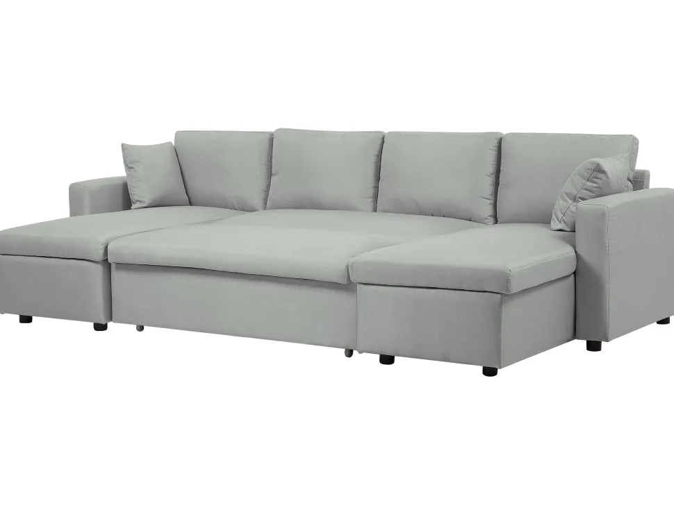 Fabric Corner Sofa Bed With Storage Light Grey Sommen