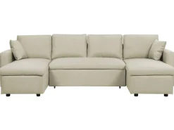Fabric Corner Sofa Bed With Storage Beige Sommen
