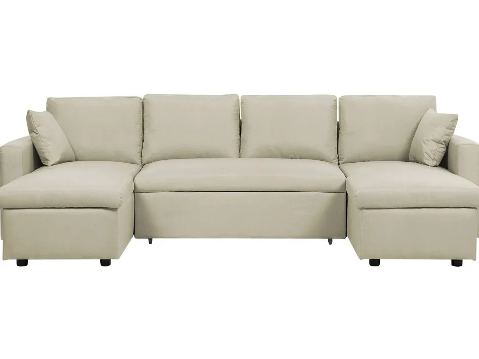 Fabric Corner Sofa Bed With Storage Beige Sommen