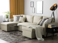 Fabric Corner Sofa Bed With Storage Beige Sommen