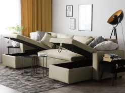 Fabric Corner Sofa Bed With Storage Beige Sommen
