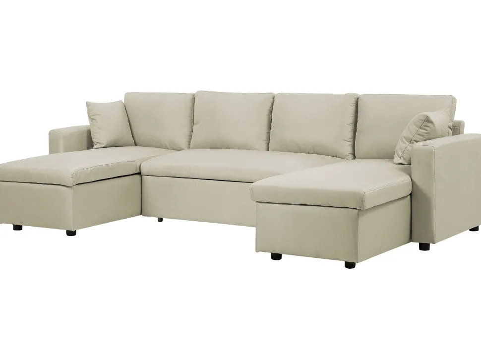 Fabric Corner Sofa Bed With Storage Beige Sommen