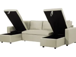 Fabric Corner Sofa Bed With Storage Beige Sommen