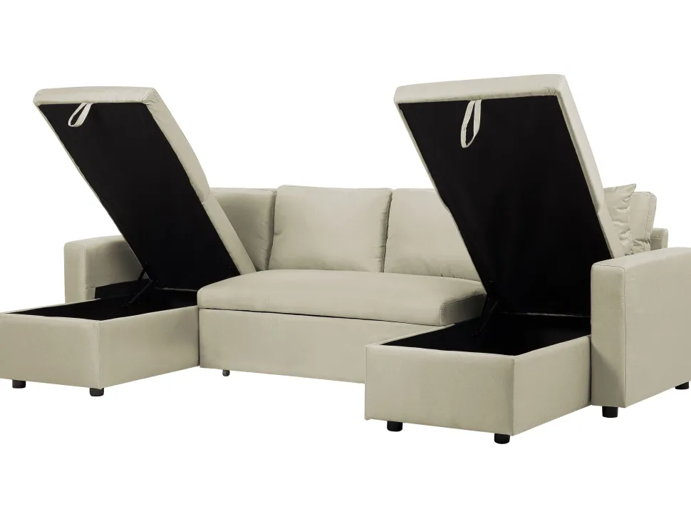 Fabric Corner Sofa Bed With Storage Beige Sommen
