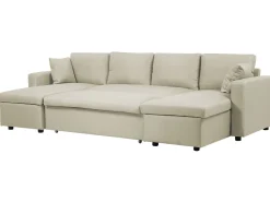 Fabric Corner Sofa Bed With Storage Beige Sommen