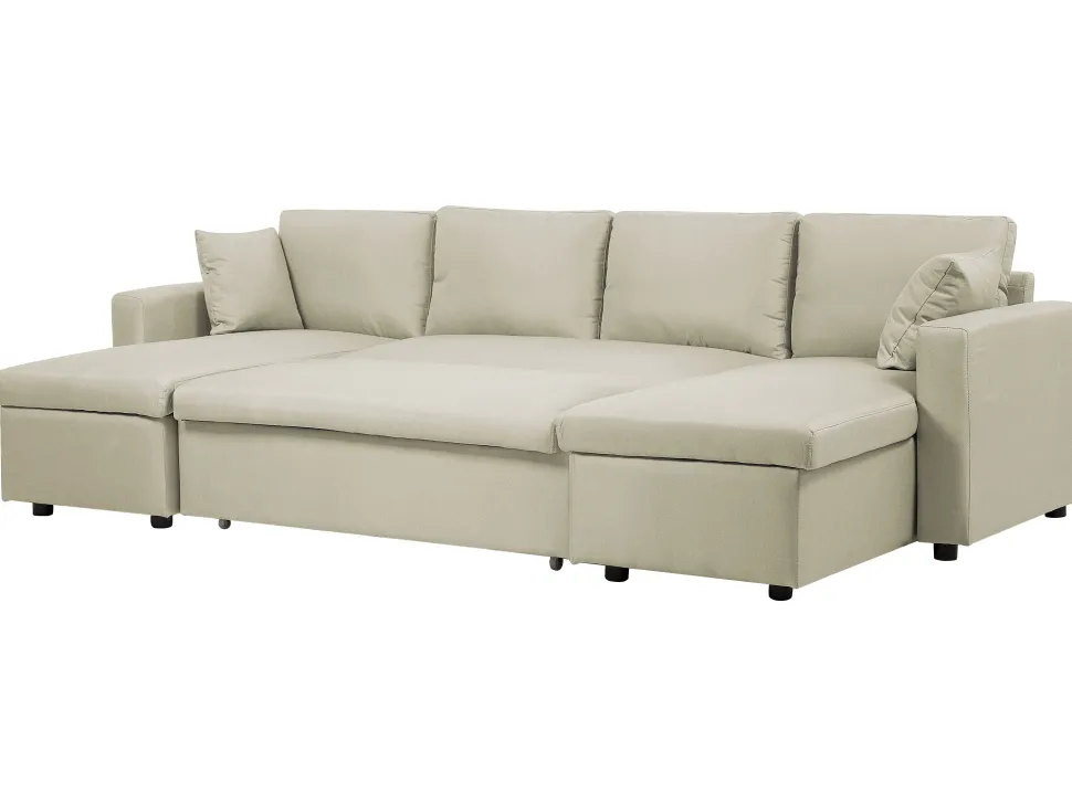 Fabric Corner Sofa Bed With Storage Beige Sommen