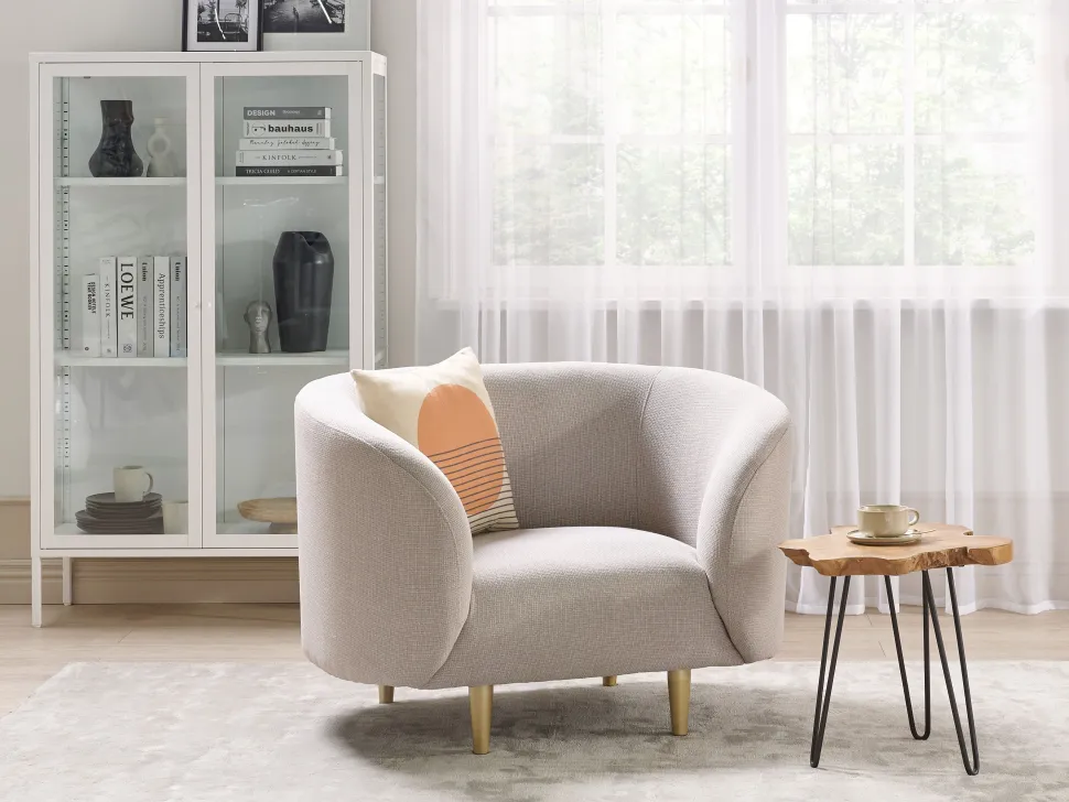 Fabric Living Room Set Beige And Gold Loen