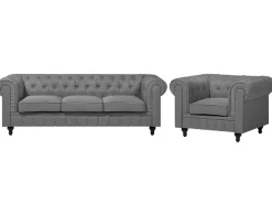 Fabric Living Room Set Grey Chesterfield Big