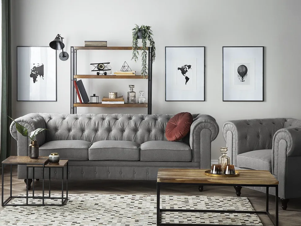Fabric Living Room Set Grey Chesterfield Big