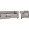 Fabric Living Room Set Light Grey Chesterfield