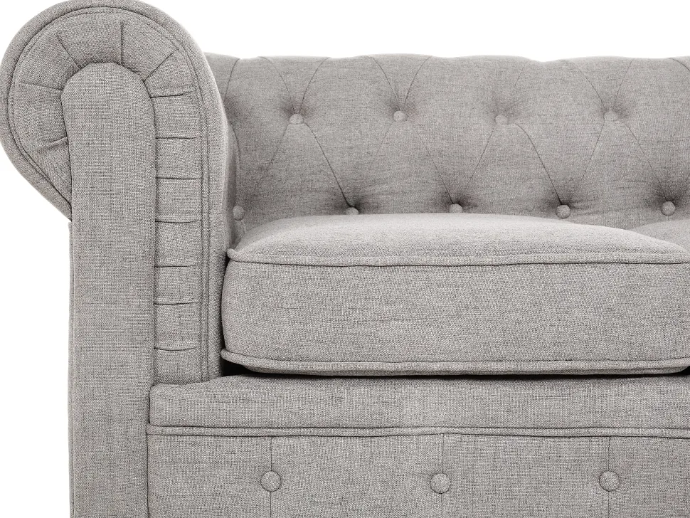 Fabric Living Room Set Light Grey Chesterfield