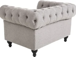 Fabric Living Room Set Light Grey Chesterfield
