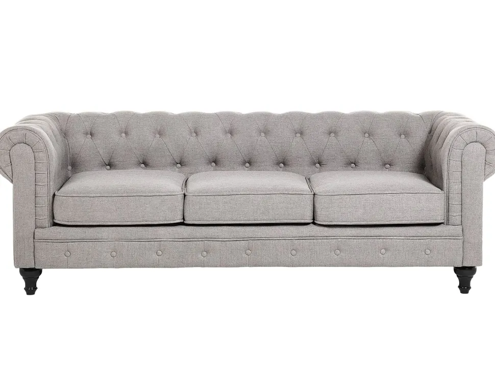 Fabric Living Room Set Light Grey Chesterfield