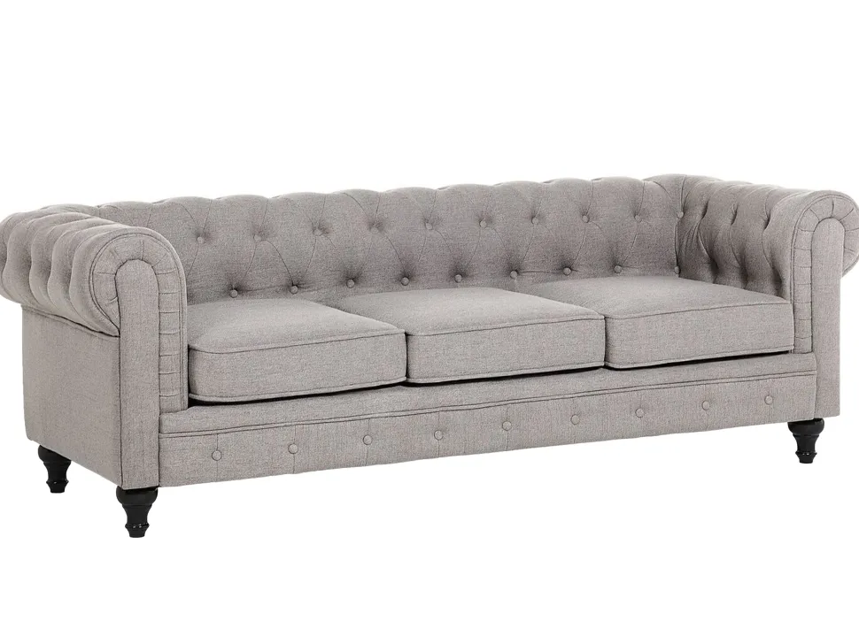 Fabric Living Room Set Light Grey Chesterfield