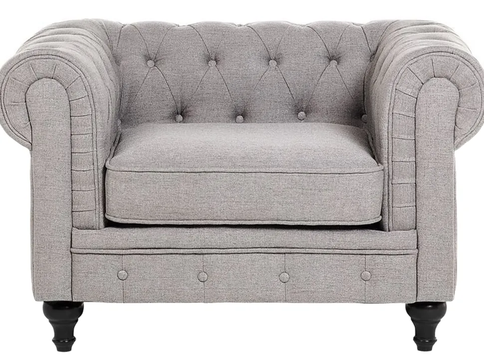 Fabric Living Room Set Light Grey Chesterfield