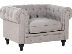 Fabric Living Room Set Light Grey Chesterfield