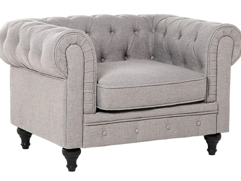 Fabric Living Room Set Light Grey Chesterfield