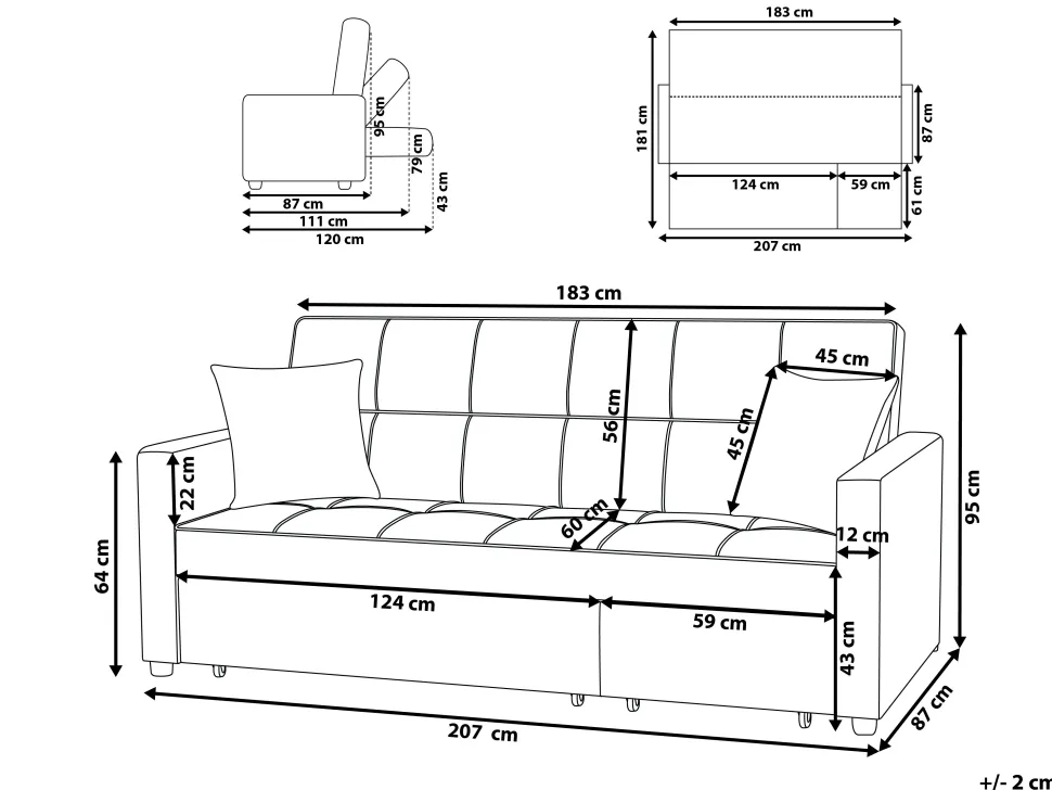 Fabric Sofa Bed Beige Glomma