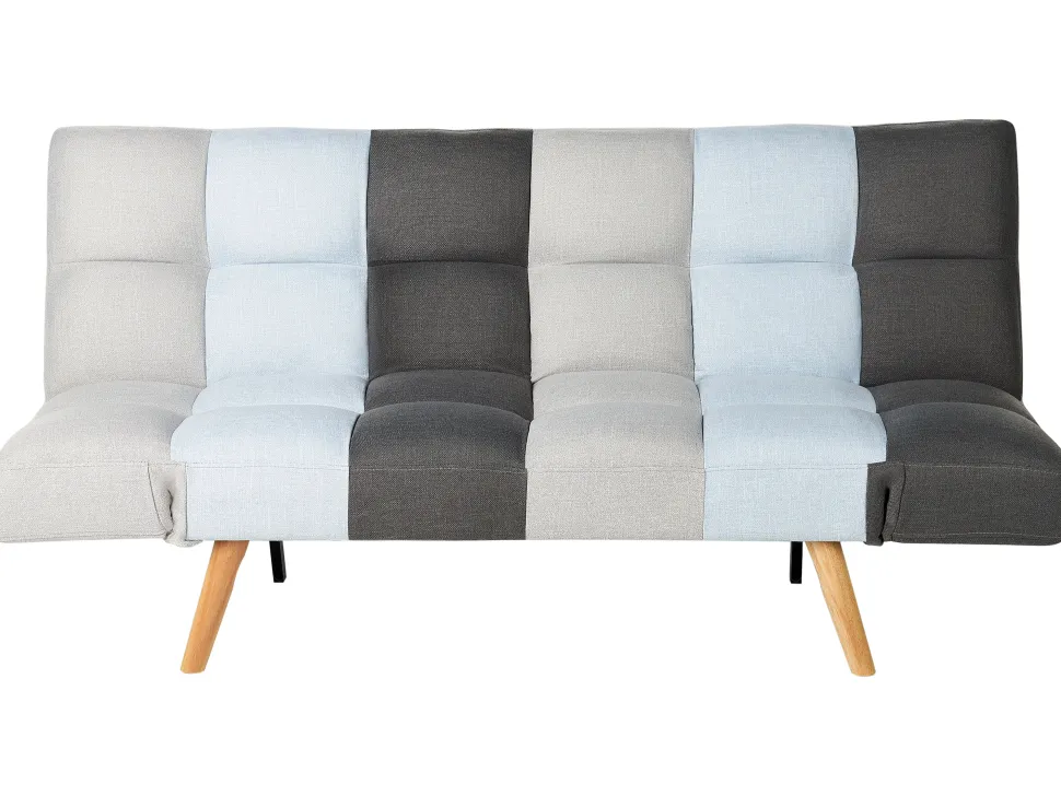 Fabric Sofa Bed Grey And Blue Patchwork Ingaro