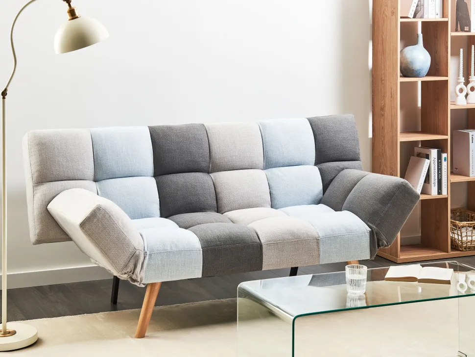 Fabric Sofa Bed Grey And Blue Patchwork Ingaro
