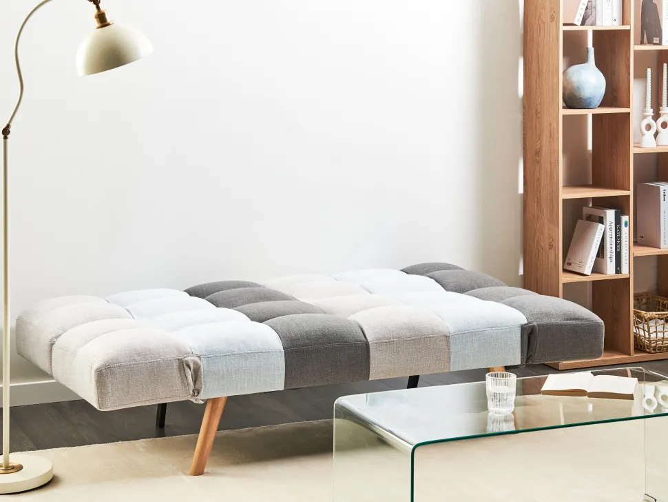 Fabric Sofa Bed Grey And Blue Patchwork Ingaro