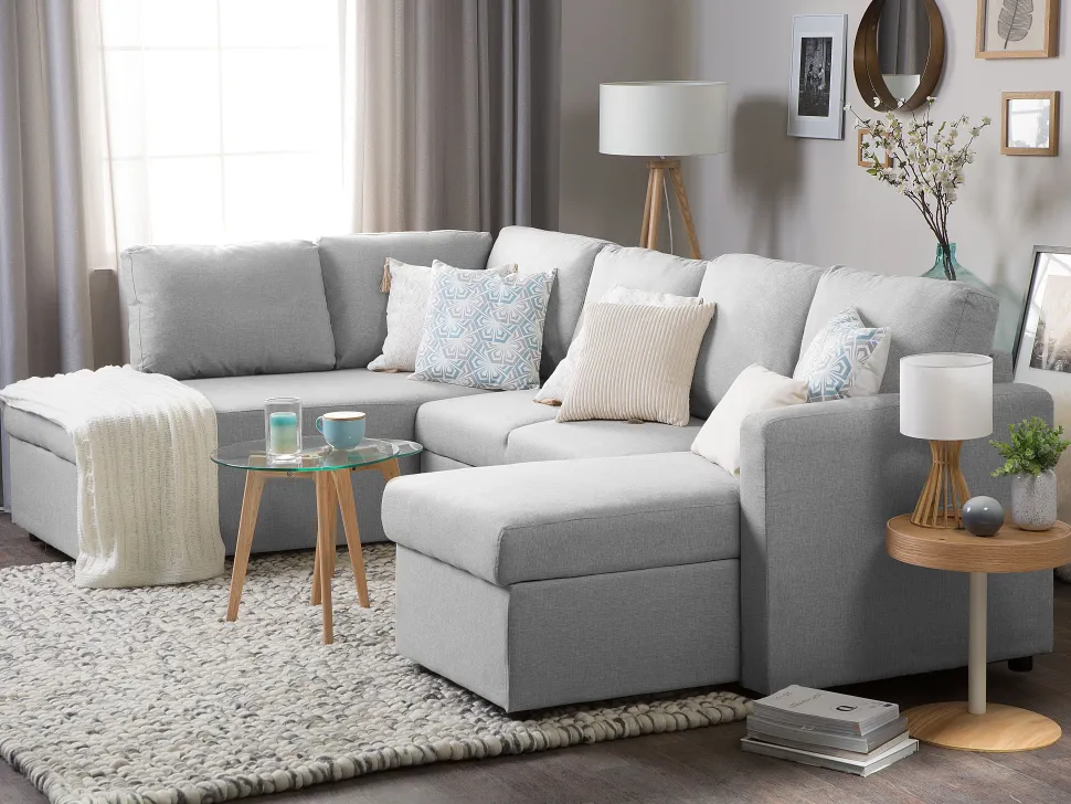 Fabric Sofa Bed Light Grey Karrabo