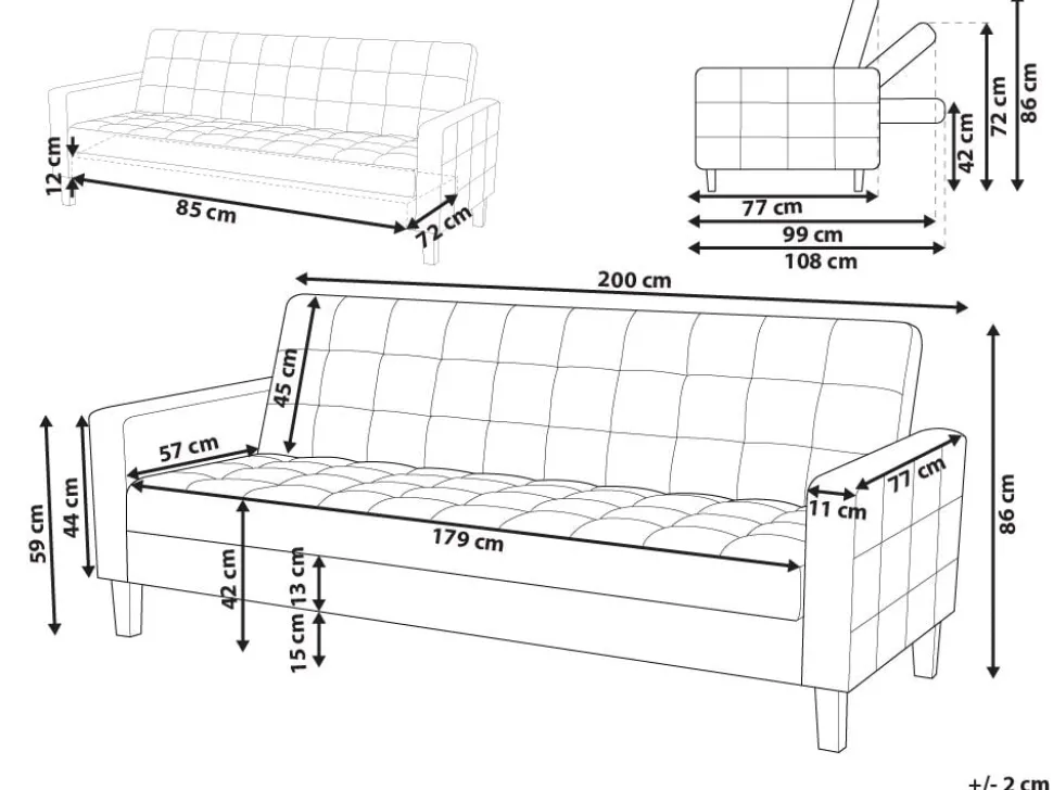 Fabric Sofa Bed Light Grey Vehkoo