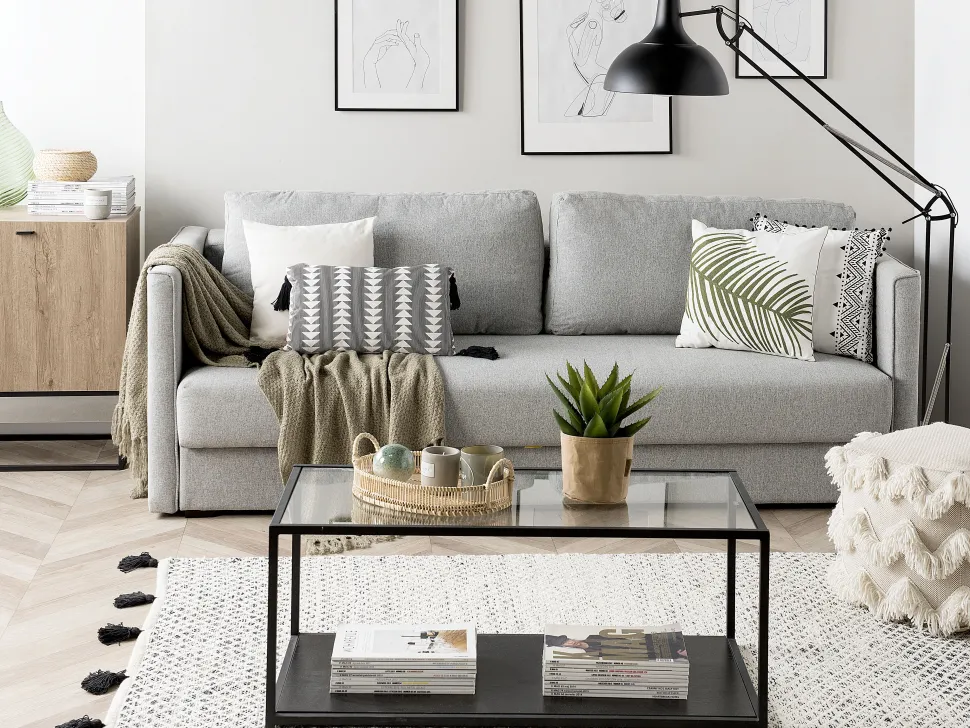 Fabric Sofa Bed With Storage Grey Eksjo