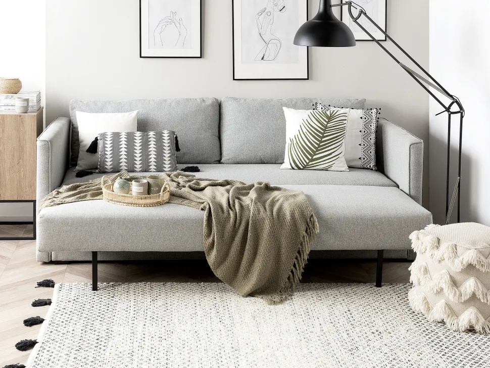Fabric Sofa Bed With Storage Grey Eksjo