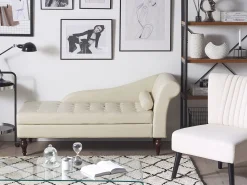 Faux Leather Chaise Lounge With Storage Light Beige Pessac