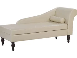 Faux Leather Chaise Lounge With Storage Light Beige Pessac