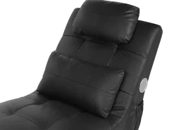 Faux Leather Chaise Lounge With Bluetooth Speaker Usb Port Black Simorre